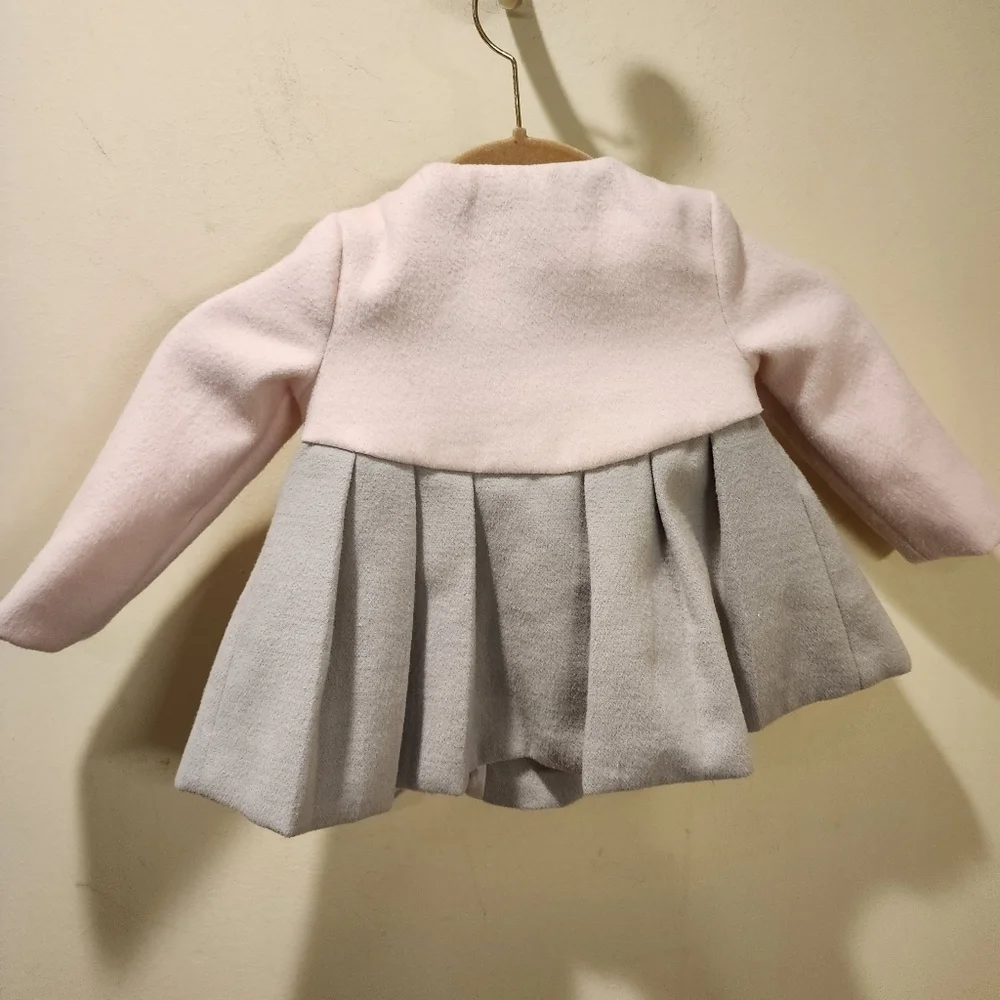 TAHARI baby Girl pink and gray Pea Coat Jacket size 12M